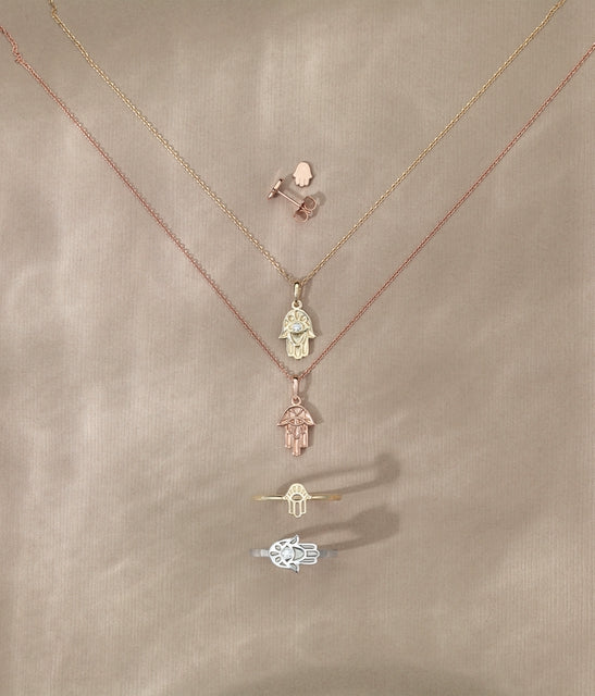 14K Gold & Sterling Silver .03 CTW Diamond Hamsa Necklace 16-18"