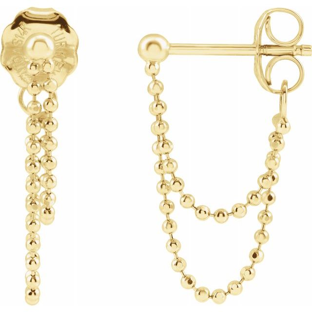 14K Yellow Gold Bead Chain Earrings