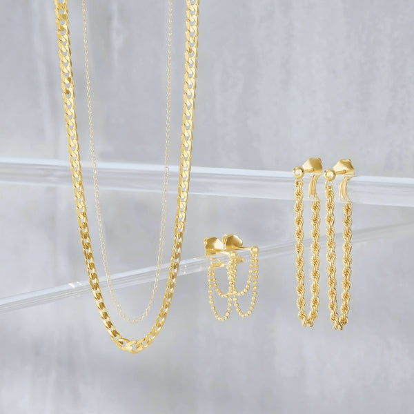 14K Yellow Gold Bead Chain Earrings