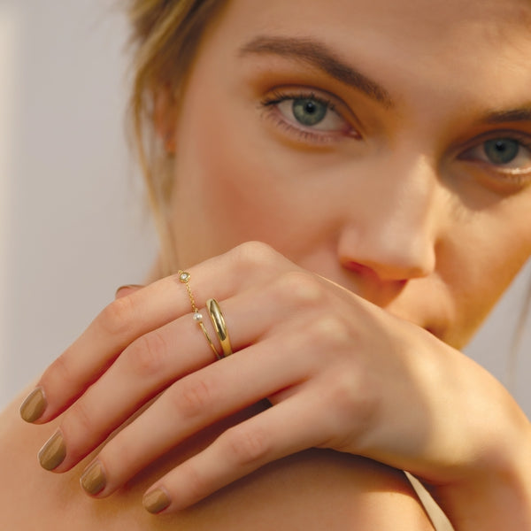 14K Yellow Gold .02 CT Diamond Bezel-Set Chain Ring