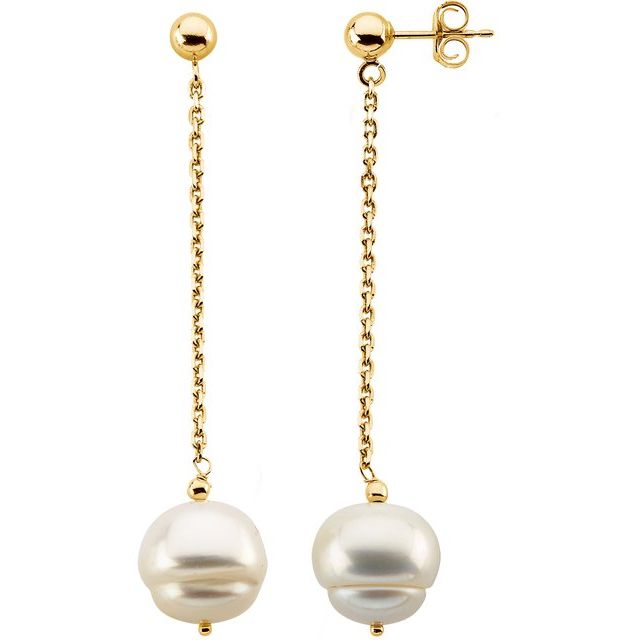 14K Gold Freshwater Cultured Pearl Dangle Earrings