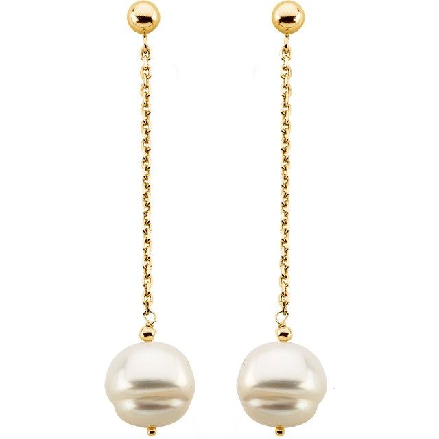 14K Gold Freshwater Cultured Pearl Dangle Earrings