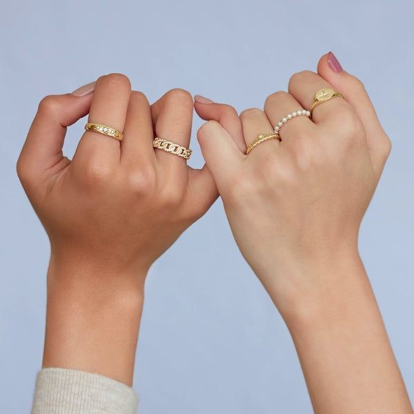 14K Yellow Gold .02 CT Diamond Bezel-Set Chain Ring