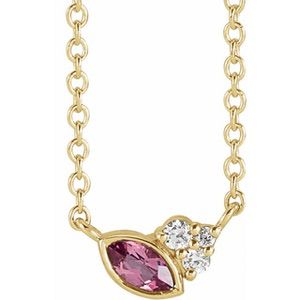 14K Rose Pink Tourmaline & .03 CTW Diamond 16" Necklace