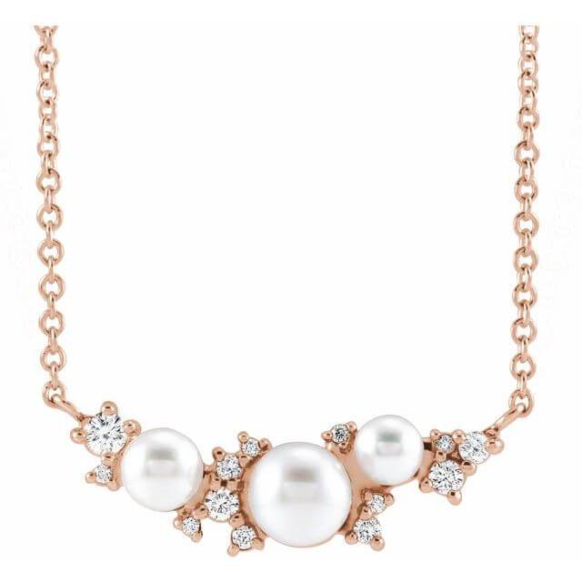14K Gold Akoya Cultured Pearl & .08 CTW Diamond Necklace
