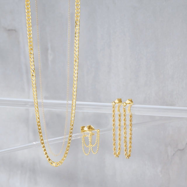 14K Yellow Gold Bead Chain Earrings