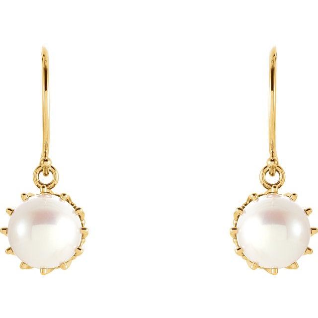 14K Gold Freshwater Cultured Pearl Crown Earrings