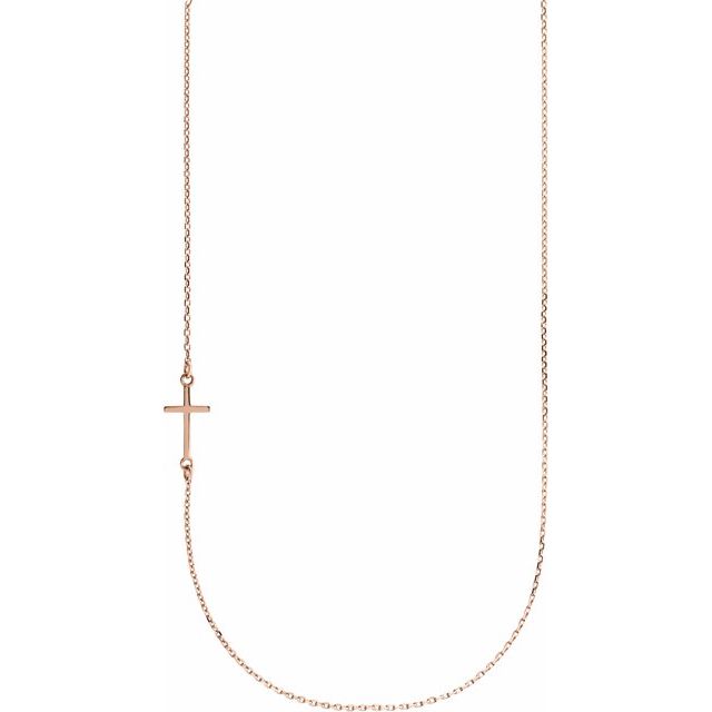 Off-Center Sideways Cross Necklace 16" in 14K Gold