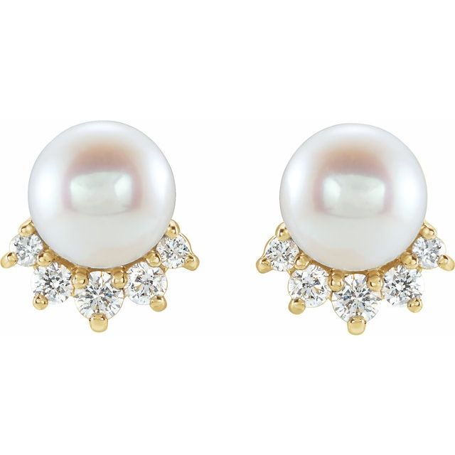 14K Gold Freshwater Cultured Pearl & .08 CTW Diamond Earrings
