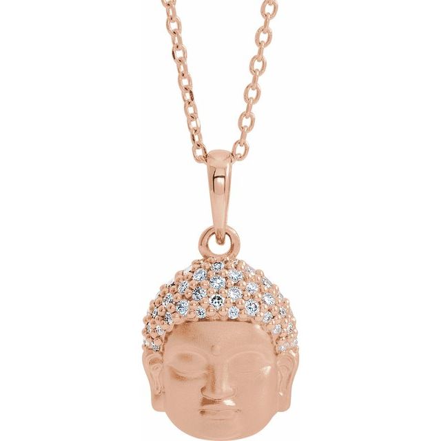 14K Gold &  1/8 CTW Diamond Buddha Necklace 16"-18"
