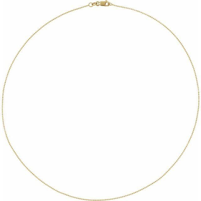 14K Gold 1mm Diamond-Cut Bead Chain Necklace 16",18",20" & 24"