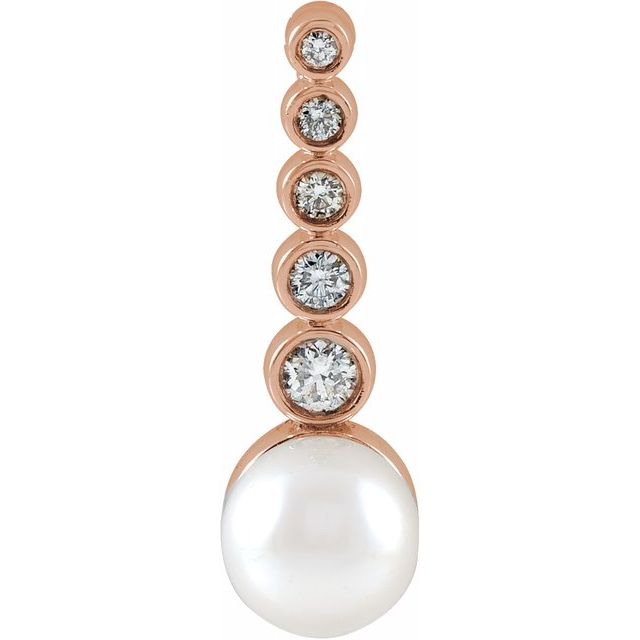 14K Gold Akoya Cultured Pearl & 1/8 CTW Diamond Bar Necklace