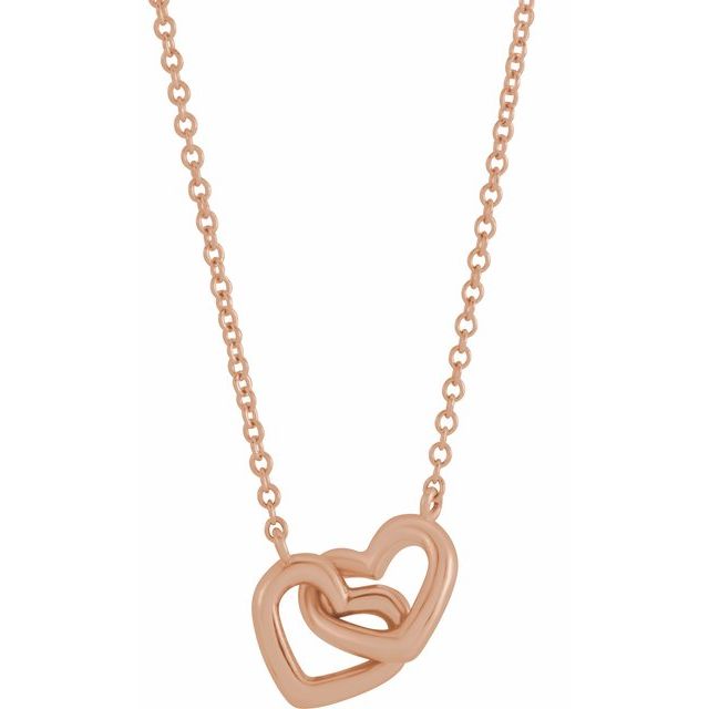 Interlocking Heart Necklace 18" in 14K Gold