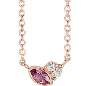14K Rose Pink Tourmaline & .03 CTW Diamond 16" Necklace