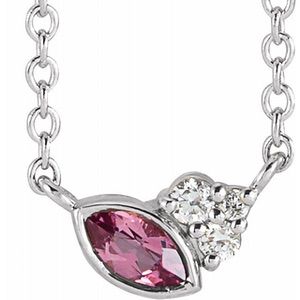 14K Rose Pink Tourmaline & .03 CTW Diamond 16" Necklace