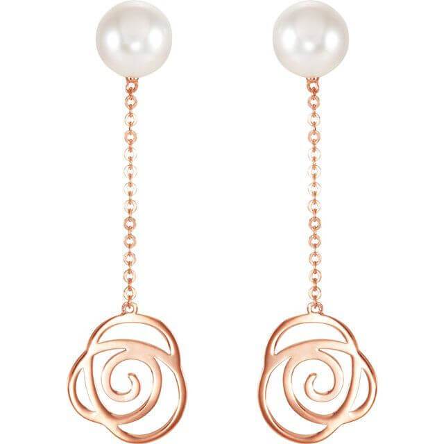 14K Rose Gold Freshwater Cultured Pearl Earrings